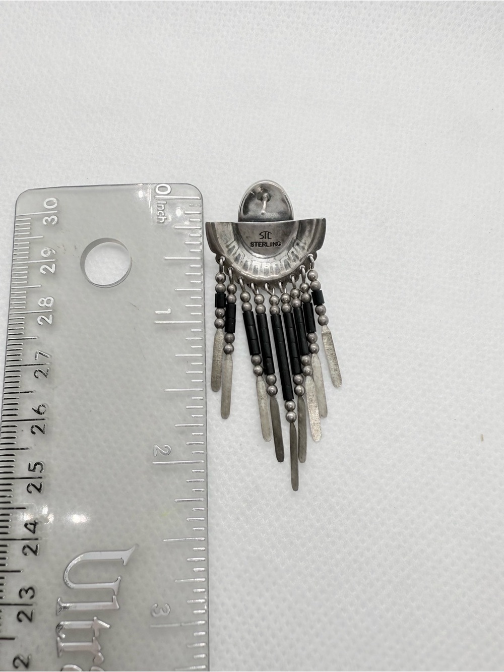 Vintage Southwestern Sterling Silver Black Onyx Fringe Dangle Statement Earrings - Picture 7 of 11